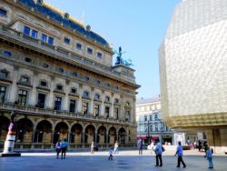 The historic and new buildings of the National Theatre Prague. One of the many festive things to do in Prague in December. The Little Adventurer.