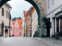 A boy walks through the cobbled centre of Cesky Krumlov - Cesky Krumlov with kids