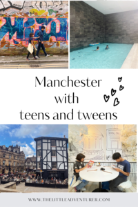 Street art, swimming pool, tudor buildings and comic cafe in Manchester with teens and tweens